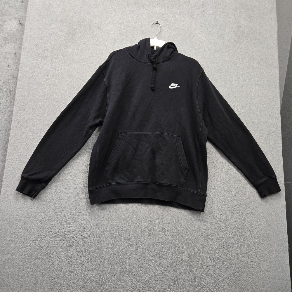 Nike Men Hoodie L Black Fleece Pullover Embroidered Logo